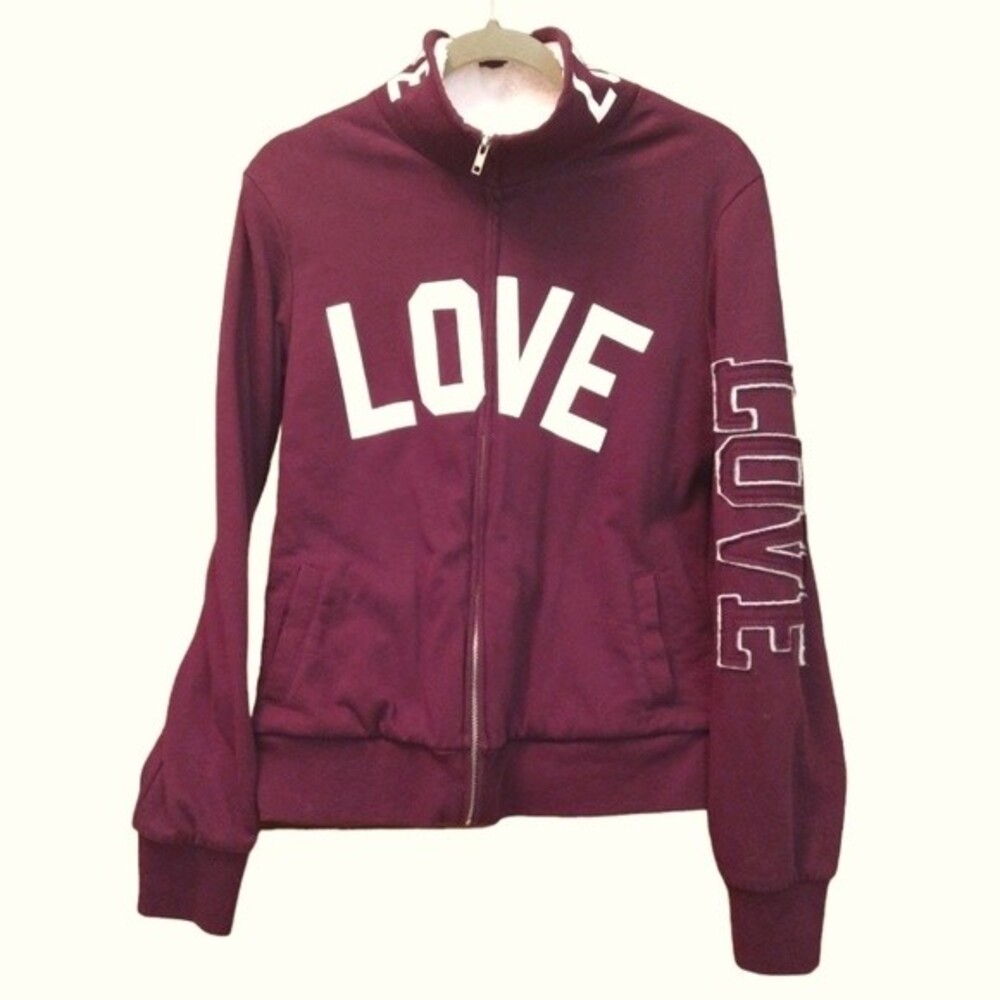 NWOT REFLEX purple Sherpa lined women's LOVE hoodie Varsity jacket L/XL